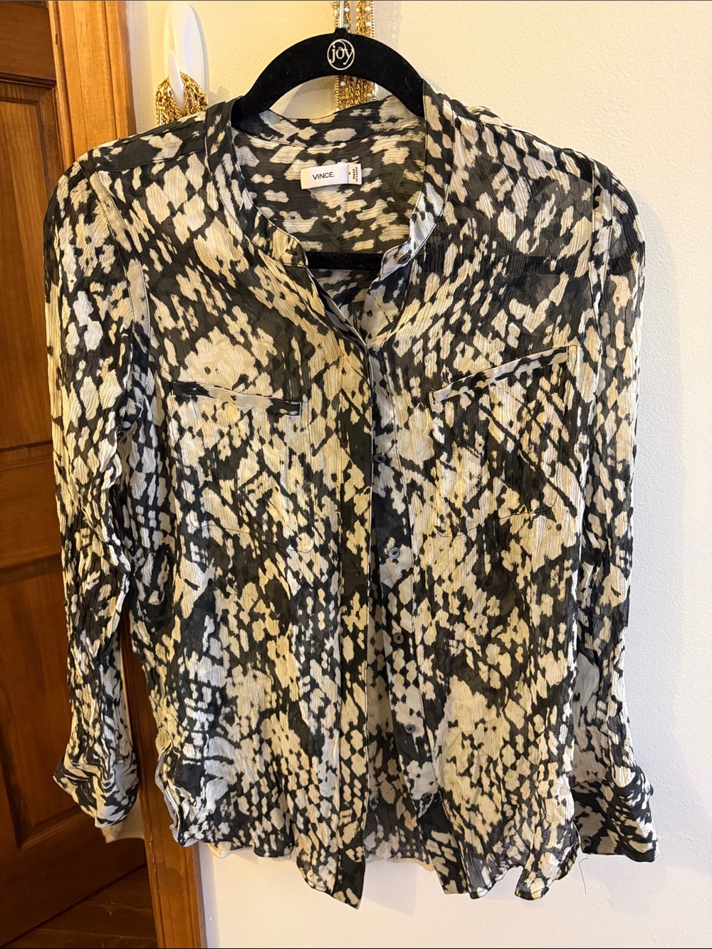 Vince Black and Cream Abstract Printed Button-Down Shirt
